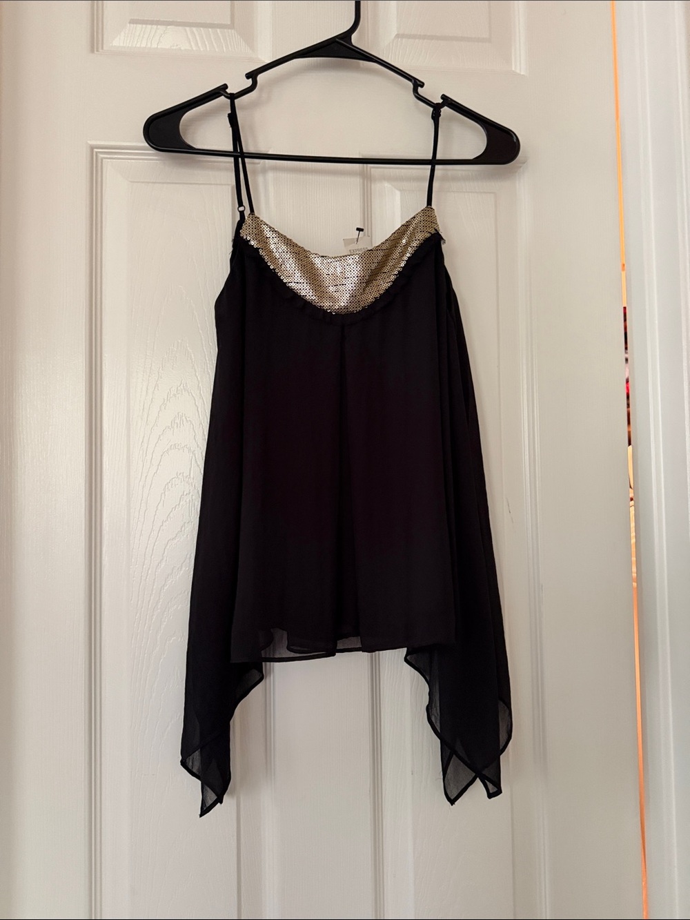 Express Black Spaghetti-Strap Camisole with Gold Sequin Accent